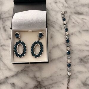 Blue and White Diamond Silver Jewelry Set
